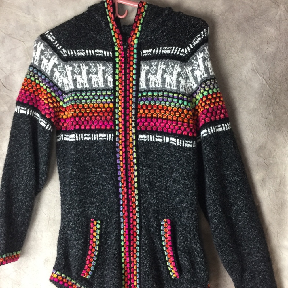 Women's Alpaca Cardigan Sweater Peruvian Full Zip (Estimated M/L Medium)